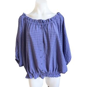 New Maeve by Anthropologie Size Large Off Shoulder Shirt Blouse Purple Plaid